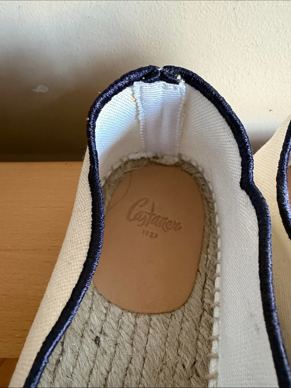 Castaner White Canvas Moccasins with Navy Trim Sz 39